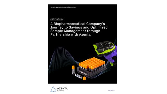 Front page of the case study with the title on the front with a collection of sample with a gloved hand holding a scanner 