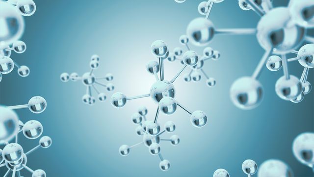 A digital illustration depicted a number of small molecule structures, with a glass-like appearance.