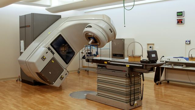 A linear accelerator (LINAC) is set up to deliver stereotactic radiosurgery.