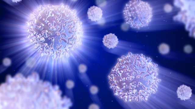 A graphic of white cells on a black background.