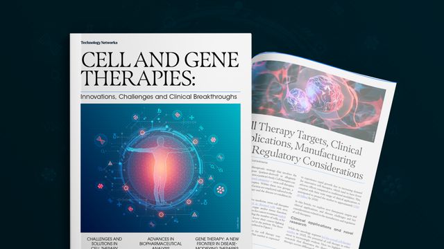 Digital illustration with a human figure surrounded by DNA and molecular icons, representing cell and gene therapies.