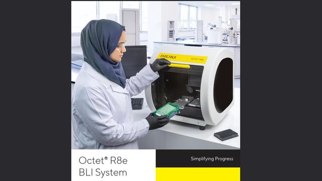 Scientist using the Octet R8e BLI System by Sartorius in a modern laboratory setting
