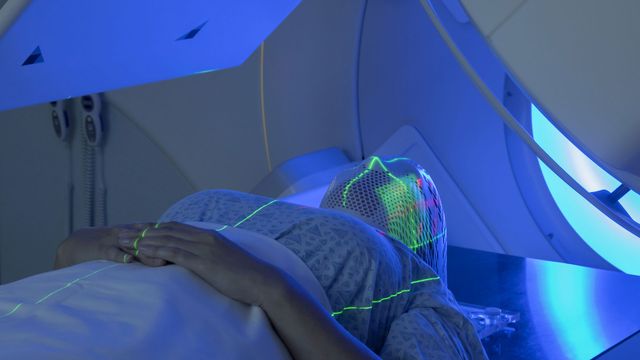 Patient undergoing radiotherapy on head and neck.