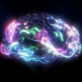 Colorful digital rendering of a brain illuminated with neural activity, symbolizing psychedelics. 