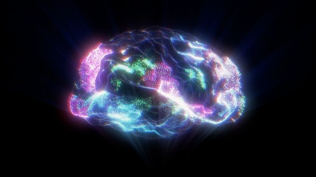 Colorful digital rendering of a brain illuminated with neural activity, symbolizing psychedelics.