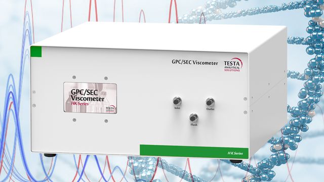 TESTA analytical GPC/SEC high-performance viscometer against a DNA-themed background.