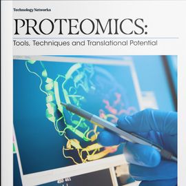 Cover and open page of an eBook focused on proteomics tools, techniques and research. Text reads: Proteomics: Tools, Techniques and Translational Potentia 