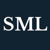 White letters "SML" on a navy background.