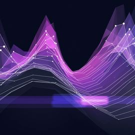 Abstract 3D line graph with multicolor peaks representing data patterns in spectral flow cytometry. 