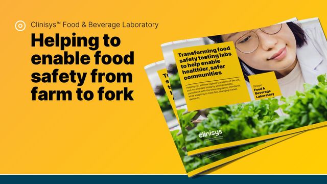 Clinisys Food & Beverage Laboratory guide promoting food safety testing from farm to fork