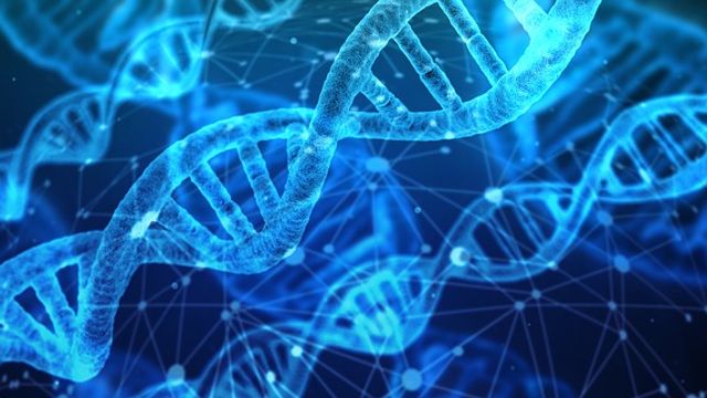 Digital rendering of DNA strands representing genetic sequencing technology.