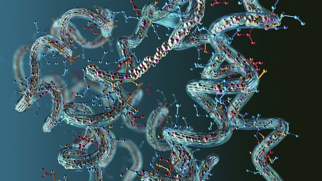 3D molecular rendering of a protein structure illustrating complexity in proteomics research.