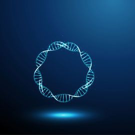Digital illustration of a glowing circular DNA strand representing minicircle DNA structure. 
